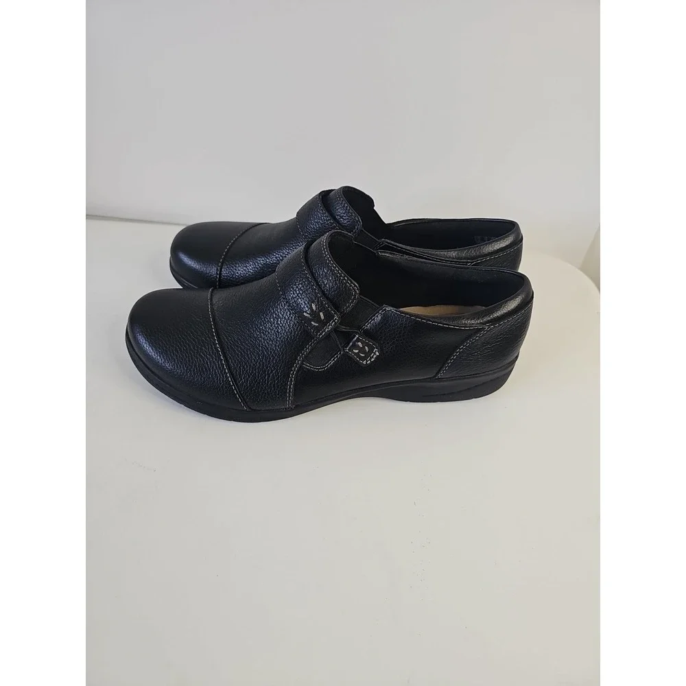 Clarks Collection CHEYN ONYX Black Leather Slip‎ Onn Loafer Flat SHOE Size 7.5 M